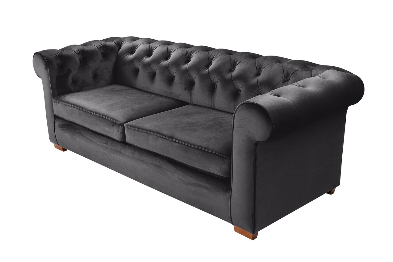 Oxford Chesterfield Kihúzható Kanapé, 88x216x75 Cm, 3 Személyes, Grafit Szürke