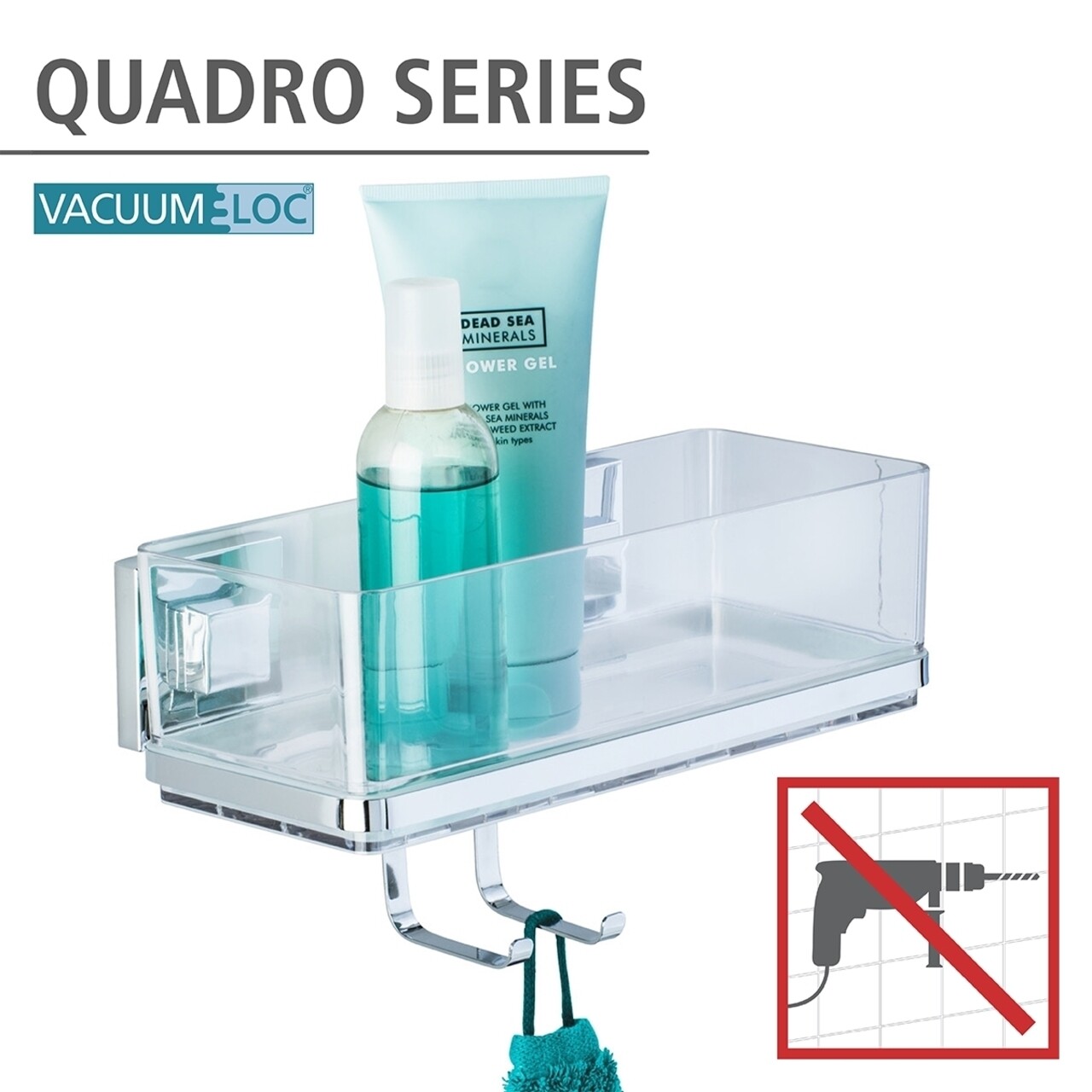 Polita Pentru Baie, Wenko, Quadro Vacuum-Loc®, 25.5 X 15 X 14 Cm, Inox/plastic