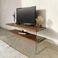 Comoda TV cu raft de perete Neostill TV104, 120 x 45 cm/85 x 25 cm, walnut