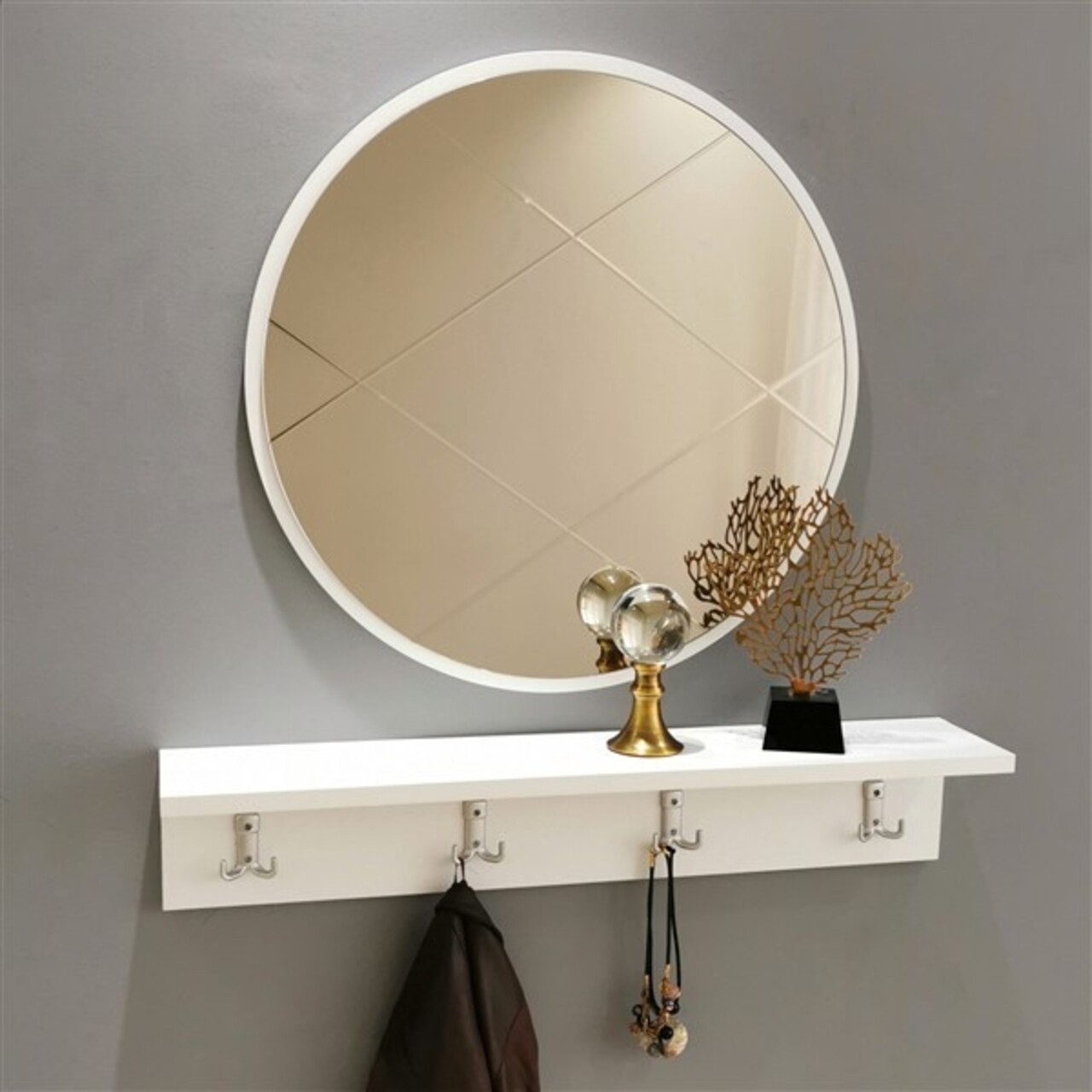 Set oglinda si cuier v102, neostill, 60 cm/80 x 15 cm, alb