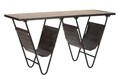 Masuta living cu suport reviste Mauro Ferretti, 120 x 43 x 62.5 cm, lemn de brad/fier/piele ecologica, negru/maro