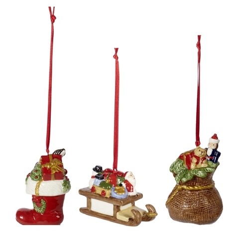 Villeroy & Boch, Nostalgic Ornaments Christmas tree 3 db Díszgömb, 6,3 cm, porcelán, kézzel festett