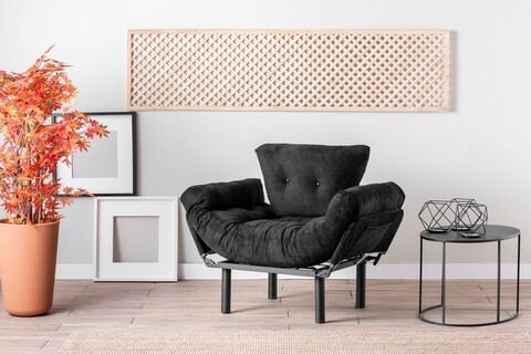 Nitta Single kihúzható fotel, Futon, 135x70 cm, fém, fekete