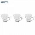 Set 3 cesti cu maner Clear, Heinner Home, 110 ml, sticla si inox, transparent