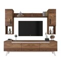 Comoda TV cu raft de perete si 2 cabinete M27 - 833, Wren, 180 x 35 x 48.6 cm/133 cm, walnut/white