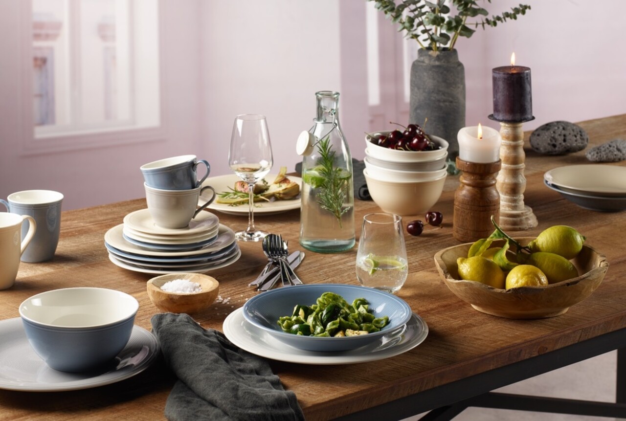 12 Részes Asztali Készlet, Like Villeroy & Boch, Color Loop Horizon, Prémium Porcelán, Kék