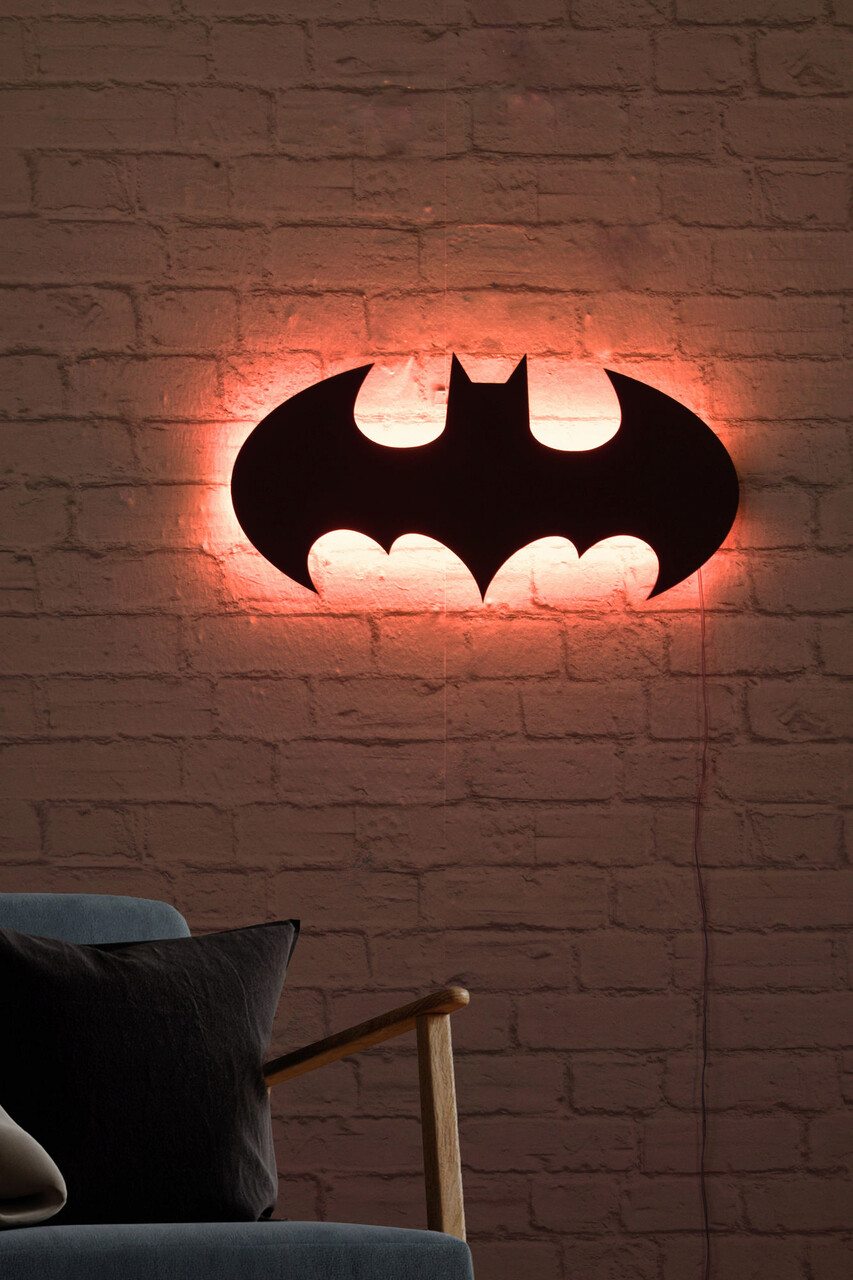 Decoratiune Luminoasa LED, Batman, MDF, 60 LED-uri, Rosu