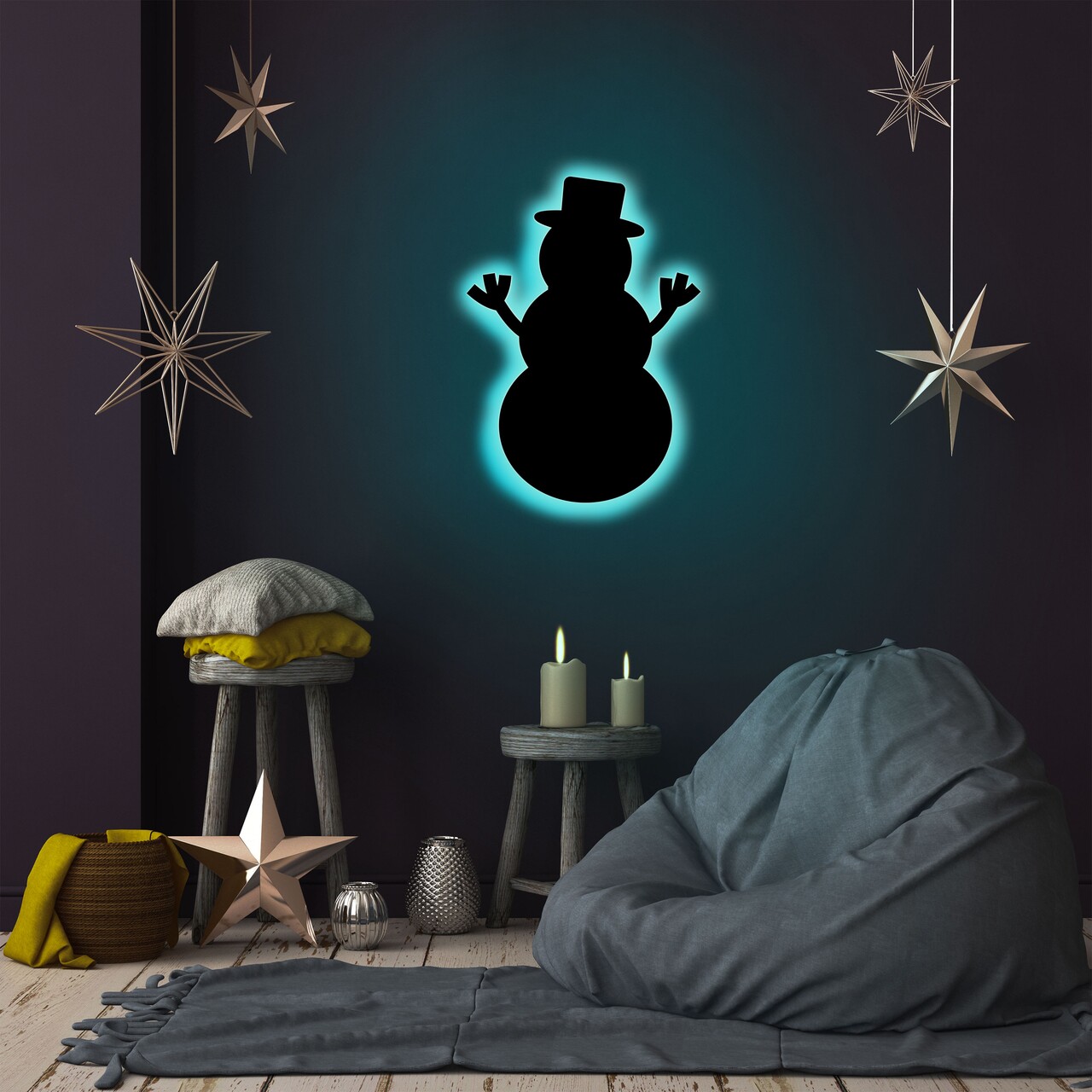 Snowman 2 Fali lámpa, Neon Graph, 25x30 cm, kék