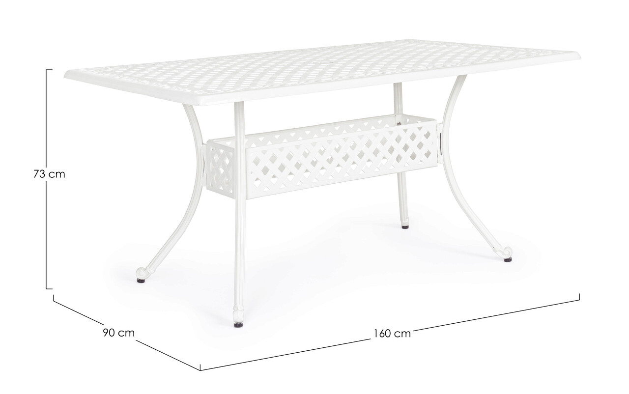 Ivrea Kerti Asztal, Bizzotto, 160 X 90 X 73 Cm, öntött Alumínium, Fehér
