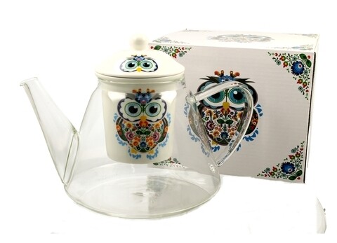 Teáskanna infúzióval, DUO, Owl B, 1200 ml, porcelán / üveg