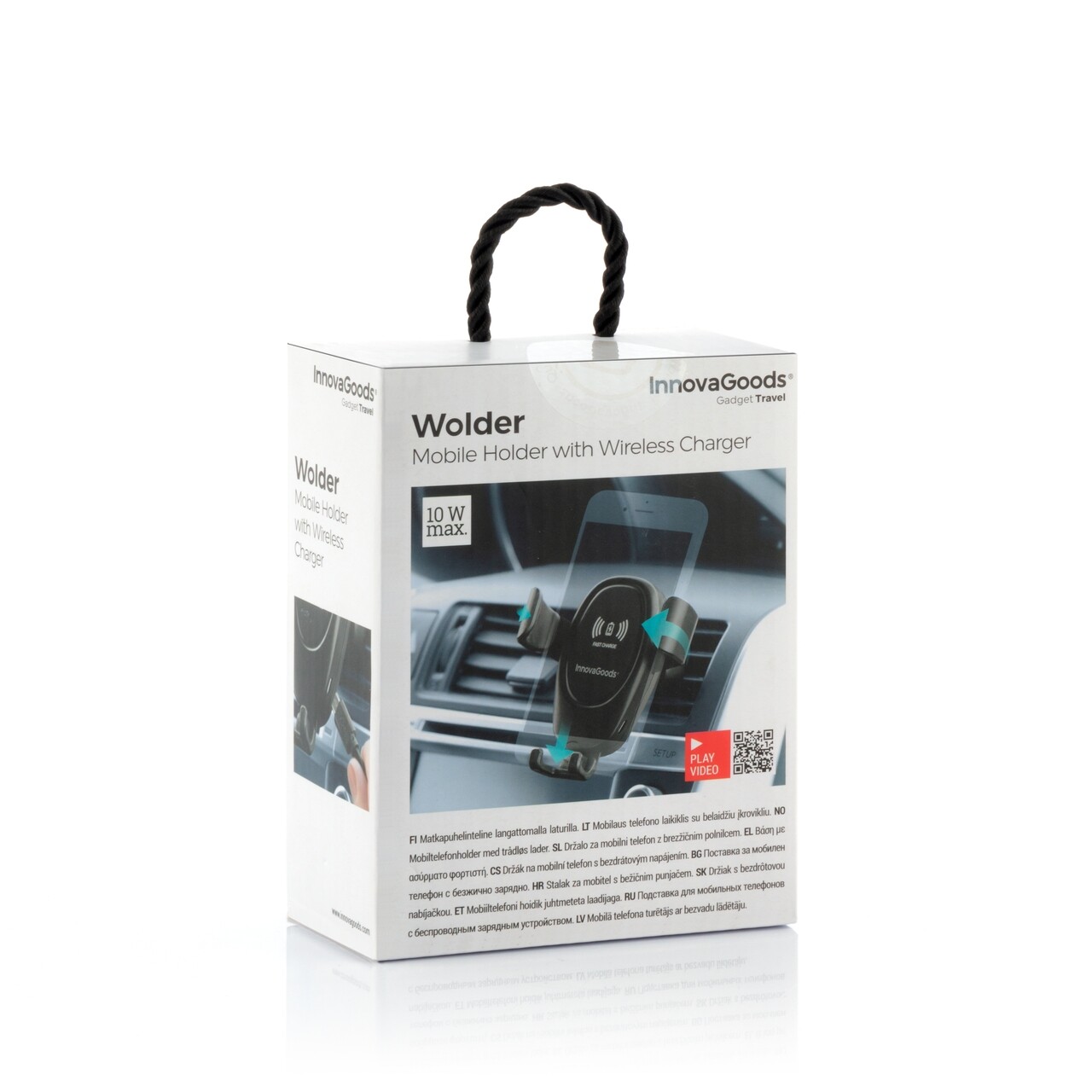 Vezeték Nélküli Autós Töltő Wolder InnovaGoods Telefonhoz, 9 X 10 Cm, Műanyag/gumi
