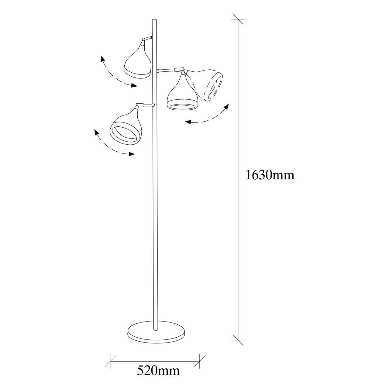 Yildo - 7021 Állólámpa, Opviq, 52 X 163 Cm, 3 X E27, 40W, Fekete/rézszín