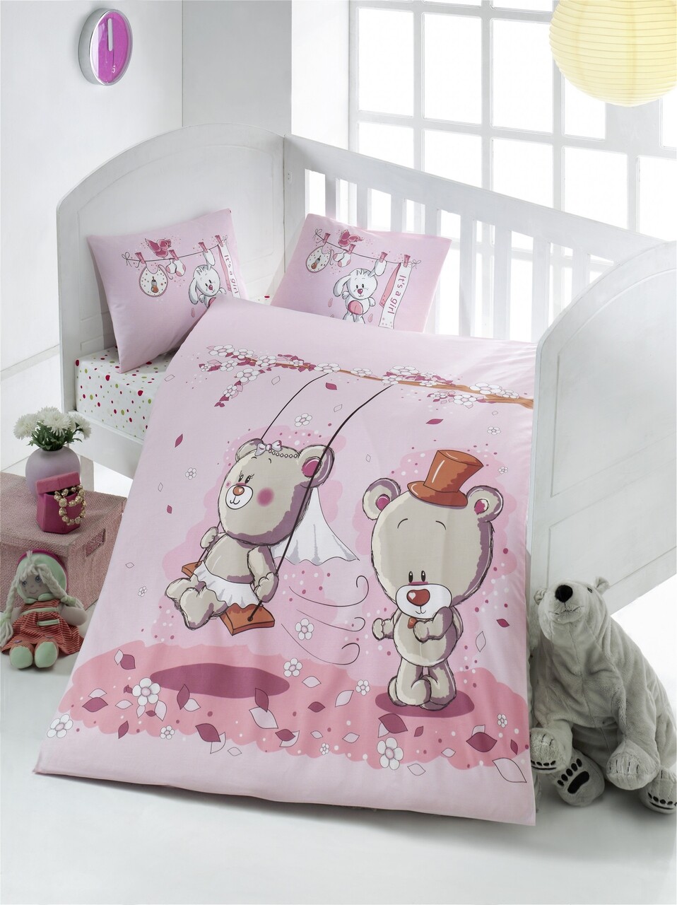 Lenjerie de pat pentru copii, victoria, pink dream, 4 piese, 100% bumbac ranforce, roz