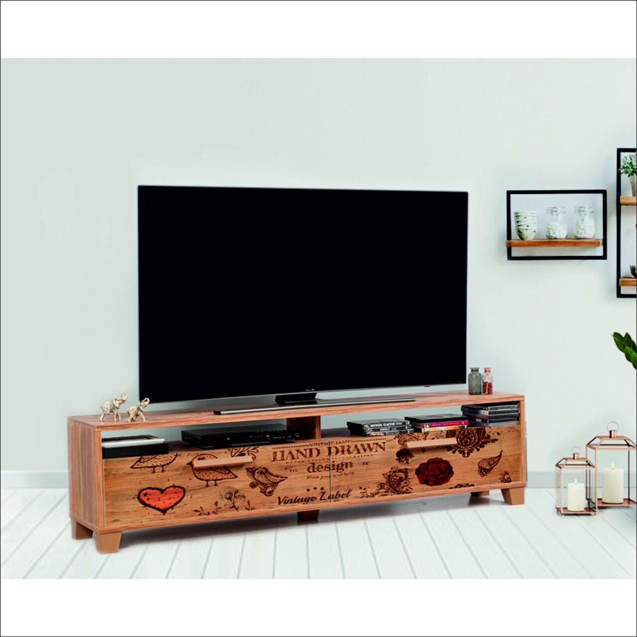 Comoda TV Box Retro 160, Vella, 160x35x41 cm, multicolor