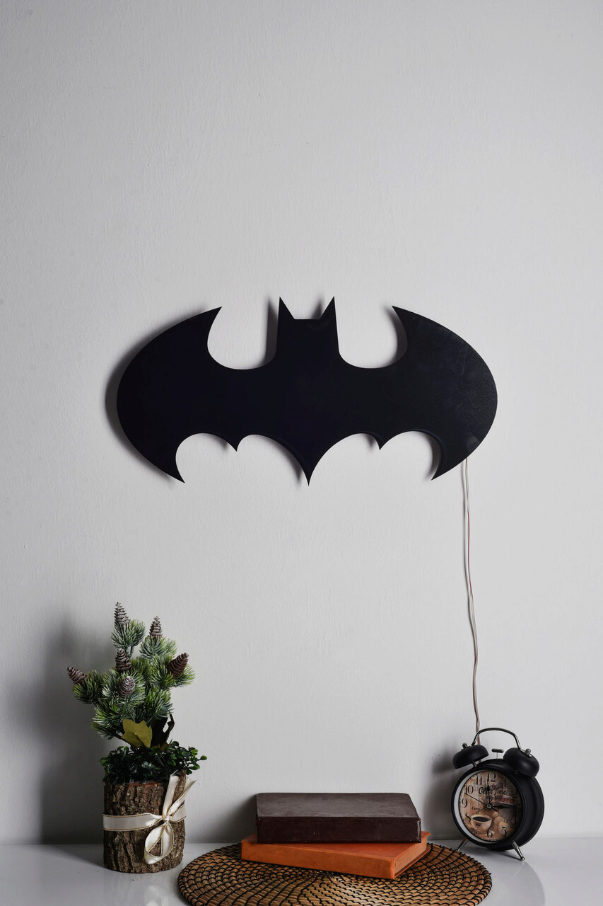 Decoratiune Luminoasa LED, Batman, MDF, 60 LED-uri, Rosu