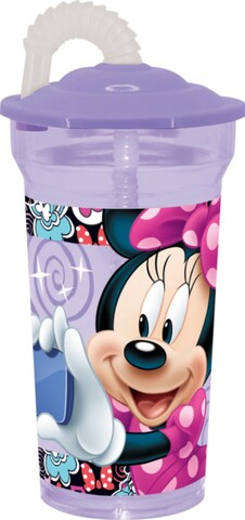 Minnie szalmavíz tartály, Disney, 350 ml, műanyag, tarka