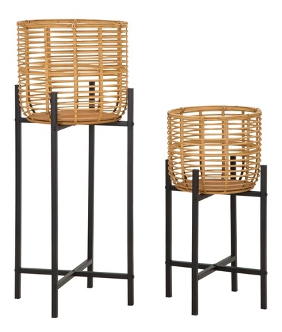 Rattan 2 db Virágcseréptartó, Mauro Ferretti, Ø 38x90 cm, rotáng/vas, színes