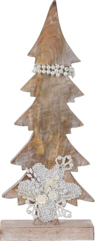 Xmas Tree w pearls Dekoráció , 17x5.8x43 cm, mangófa, fehér/krémszín