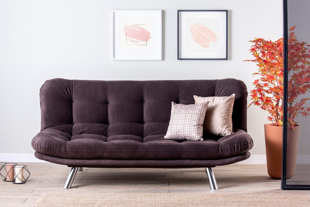Misa sofabed kihúzható kanapé, futon, 3 személyes, 198x128 cm, fém, barna