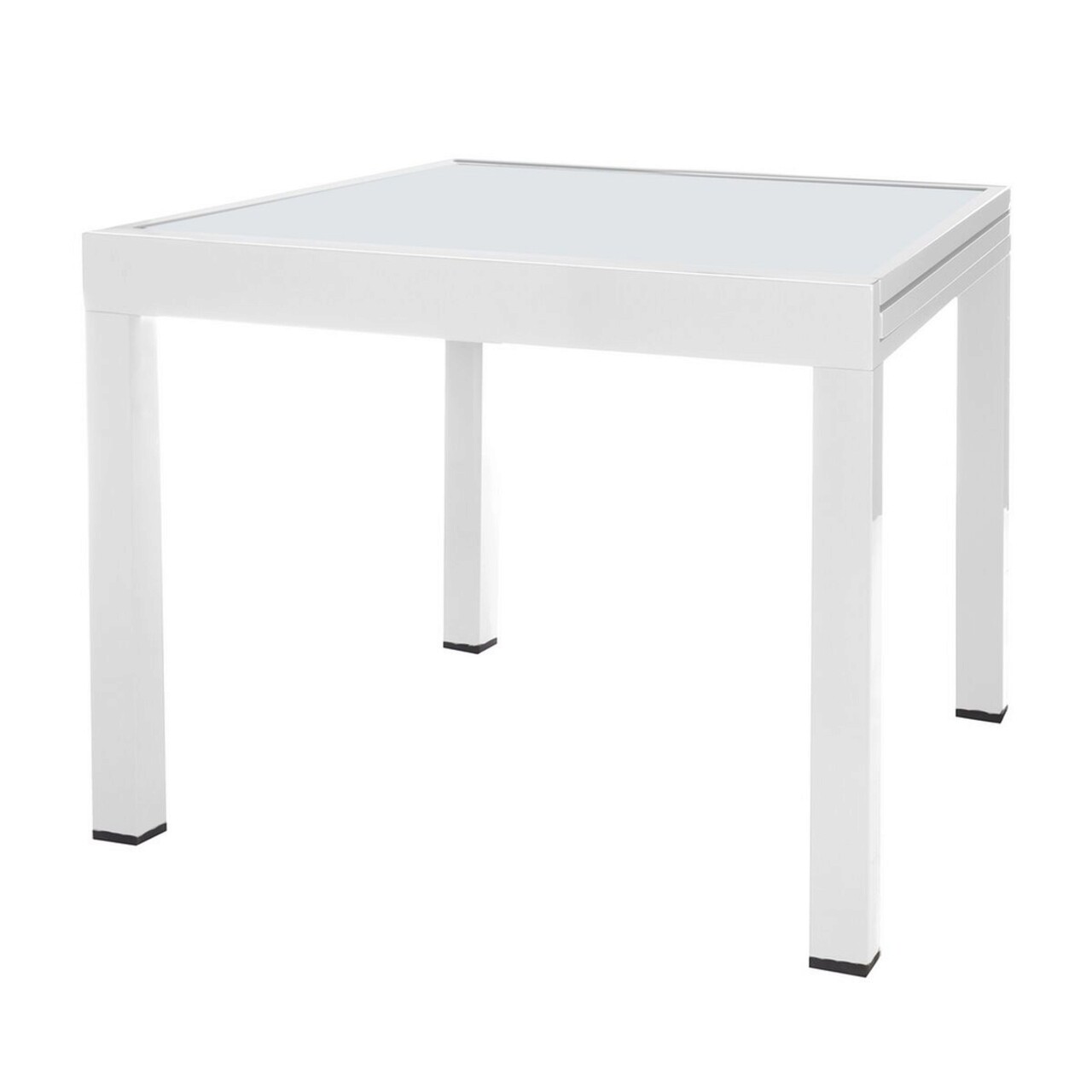 Thais Kihúzható asztal, 80-160 x 80 x 74 cm, alumínium/edzett üveg, fehér