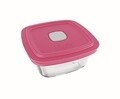 Cutie alimentara cu capac ermetic patrata, Marinex, 2 L, plastic (PP)/sticla termorezistenta, roz