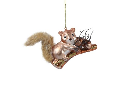 Squirrel on acorn branch Díszgömb, Decoris, 5x11x9 cm, üveg, barna/aranyszín