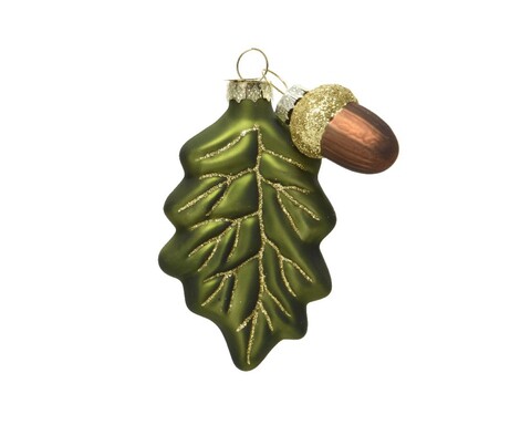 Leaf w acorn Díszgömb, Decoris, 7x2x10.5 cm, üveg, zöld