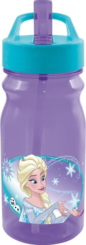 Bidon apa cu pai Frozen, Disney, 400 ml, plastic, mov