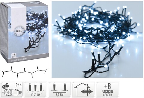 Kültéri karácsonyi dekoráció, 180 LED-el, 300 cm, hideg fény