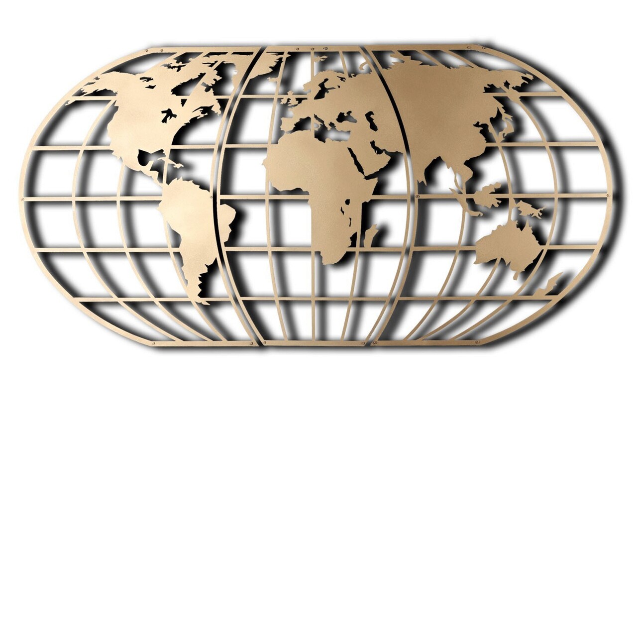 Decoratiune De Perete, World Map Globe Led, Metal, Dimensiune: 60 X 120 Cm, Auriu