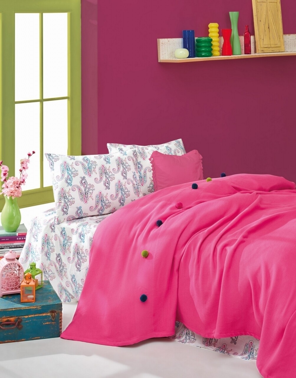 Cotton box ágynemű+takaró garnitúra egy személy részére fancy fuchsia, pamut doboz, 3 db, 160 x 230 cm, 100% pamut tartó, rózsaszín