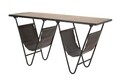 Masuta living cu suport reviste Mauro Ferretti, 120 x 43 x 62.5 cm, lemn de brad/fier/piele ecologica, negru/maro