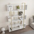 Corp biblioteca, Zena Home, Bruti, 120x180x29.6 cm, PAL, Alb/Auriu