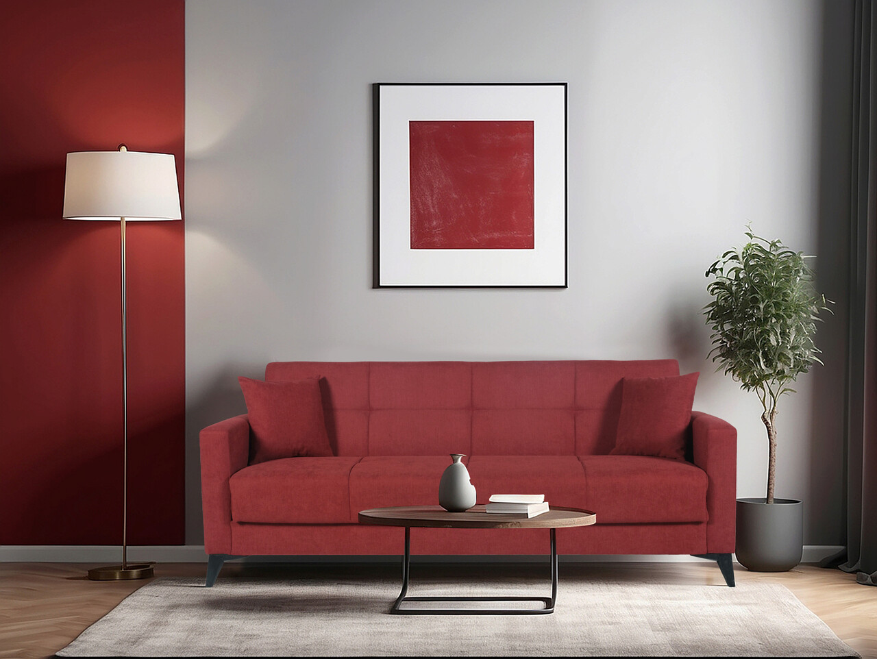 Bedora fabio kihúzható kanapé, 3 személyes, 215x82x92 cm, piros