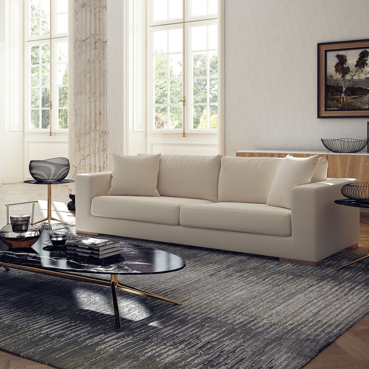Davos kanapé, ndesign, 3 személyes, 240x100x82 cm, fa, krémszín