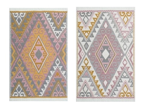 Kilim szőnyeg 2 oldallal, Arya 08 Pink / Yellow, Baketo, 100% újrahasznosított pamut, 120x180 cm