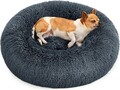 Pat pentru caini si pisici Fluffy Donut, Feandrea, husa lavabila, marimea M, max 11 kg, Ø60 x 20 cm, gri inchis