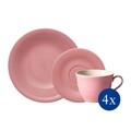 12 darabos kávéskészlet, mint a Villeroy & Boch, Color Loop Rose, prémium porcelán, rózsaszín