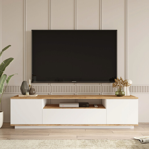 Yurudesign TV Komód, 180x44.5x44.6 cm, PAL, alb/természetes