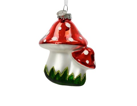 Mushroom Díszgömb, Decoris, H7.5 cm, üveg, piros/zöld