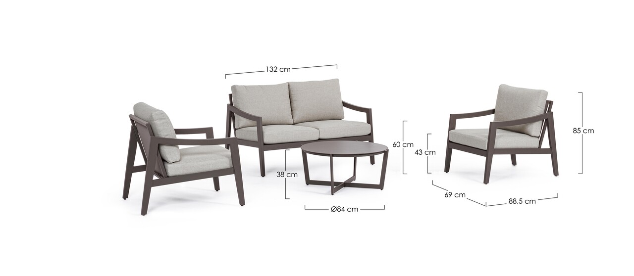 Sirenus 4 Darabos Kerti/terasz Bútor Szett, Bizzotto, Alumíniu,/textilén/ofelin, Kávébarna