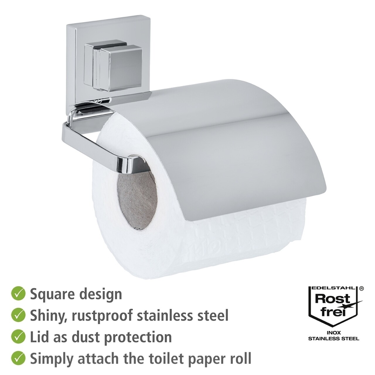 WC-papír Tartó, Wenko, Quadro Vacuum-Loc®, 13 X 11,5 X 14 Cm, Rozsdamentes Acél / Műanyag