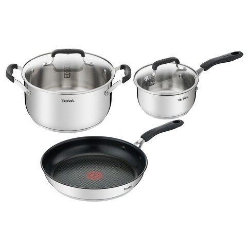 Tefal Lábas és Serpenyő szett Cook&Cool, 5 darabos, rozsdamentes acél/üveg