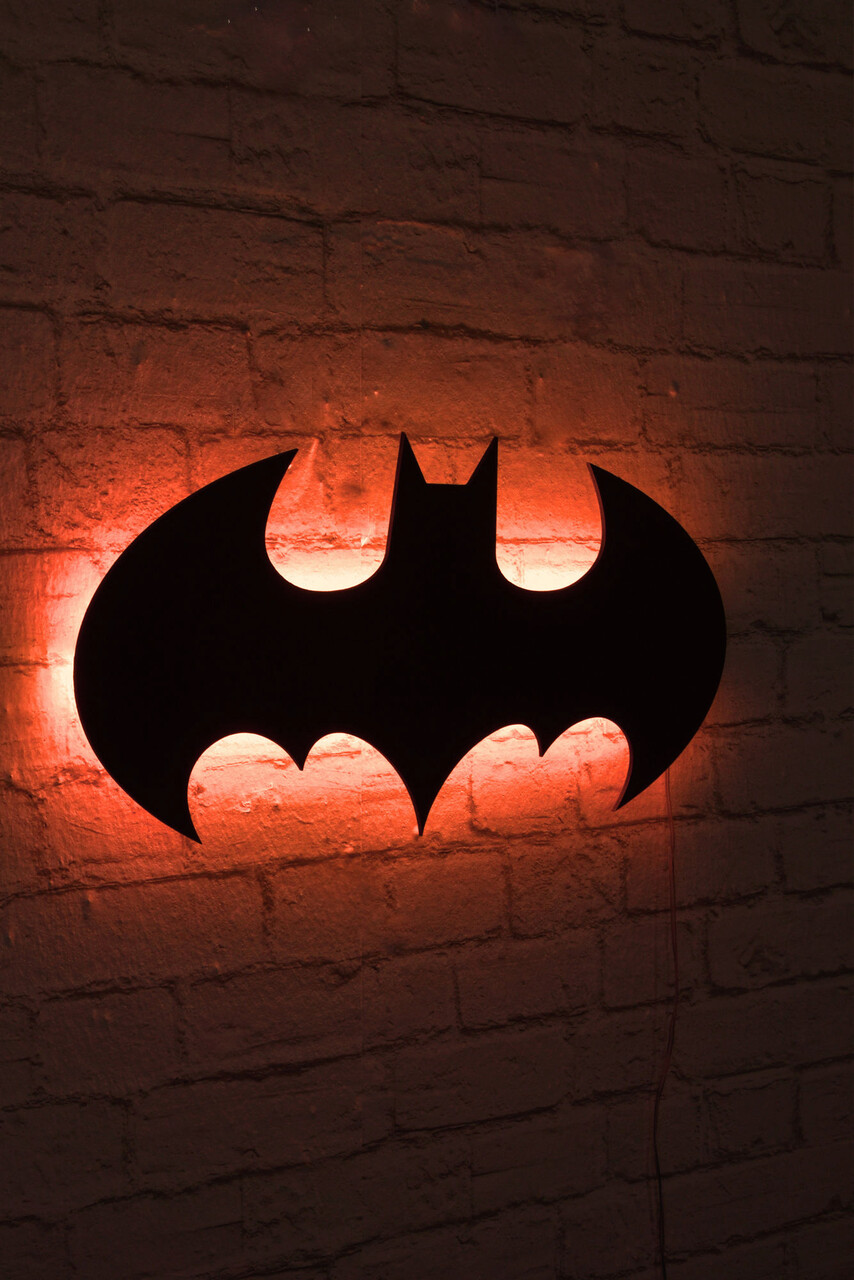 Decoratiune Luminoasa LED, Batman, MDF, 60 LED-uri, Rosu