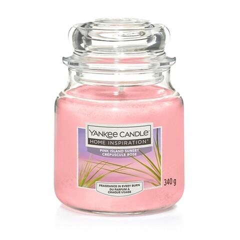 Lumanare parfumata in suport de sticla, Pink Island, Yankee Candle, 60 ore, 340 g, citrice/fructe/vanilie