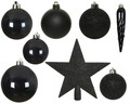 Star Black 33 db Díszgömb és csúcsdísz, Decoris, műanyag, fekete