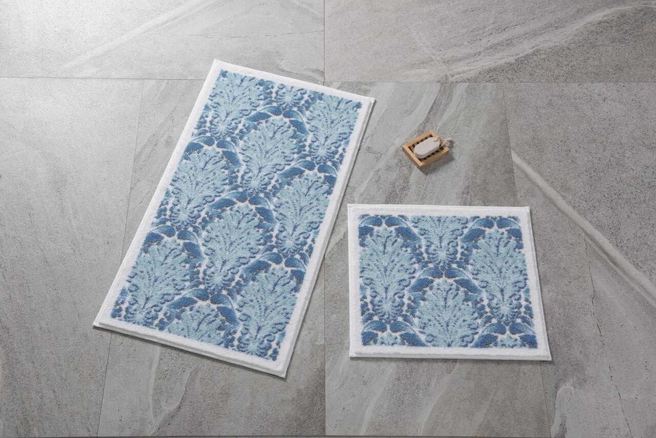 Set 2 covorase de baie ornamental, confetti, 50x57 cm/57x100 cm, albastru