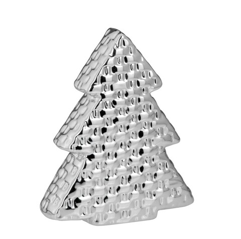 Hermann Bauer Dekoráció, Christmas Tree médium, 13.5 x 4.5 x 16.5 cm, porcelán, ezüstszín