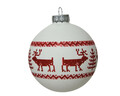 Gömb Bauble red reindeer, Decoris, Ø8 cm, üveg, piros / fehér