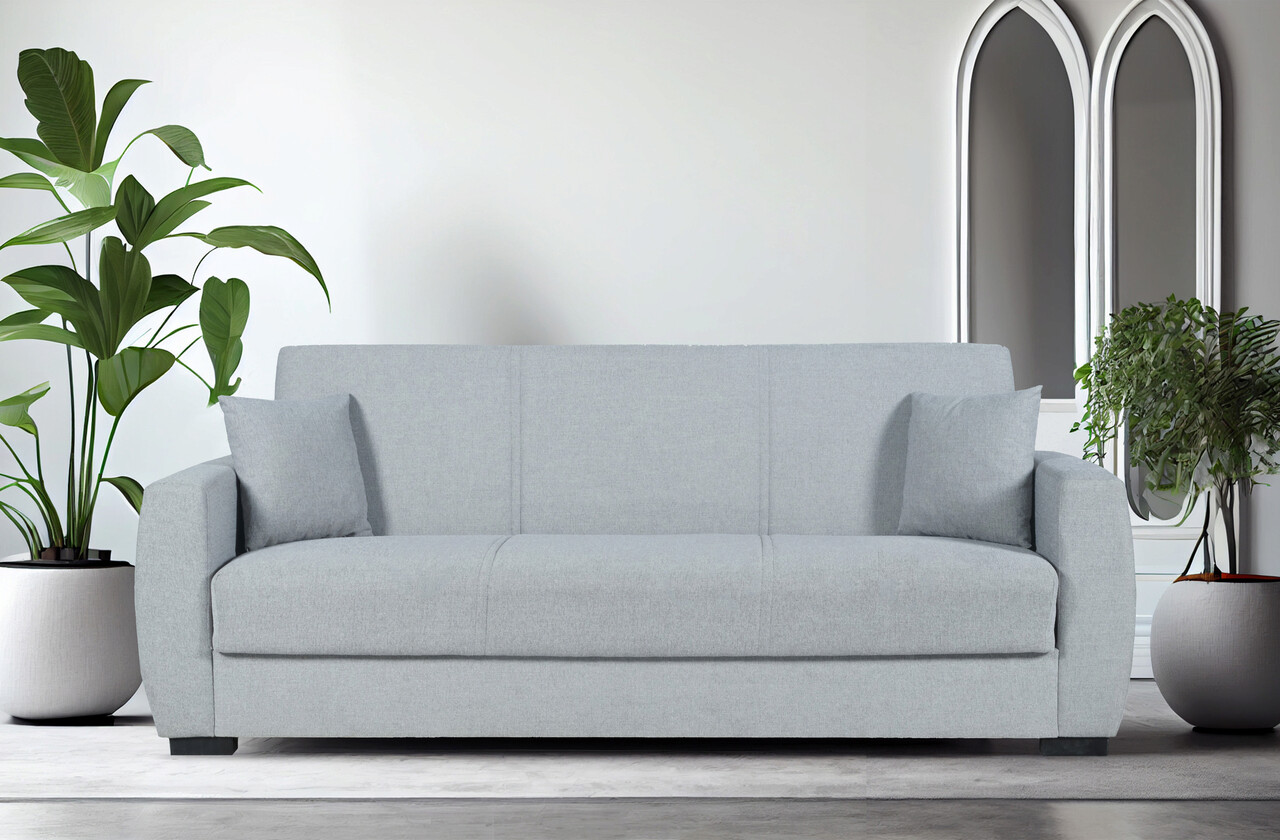 Bedora Oscar Kihúzható kanapé, 226x84x92 cm, 3 személyes, tárolóládával, világosszürke